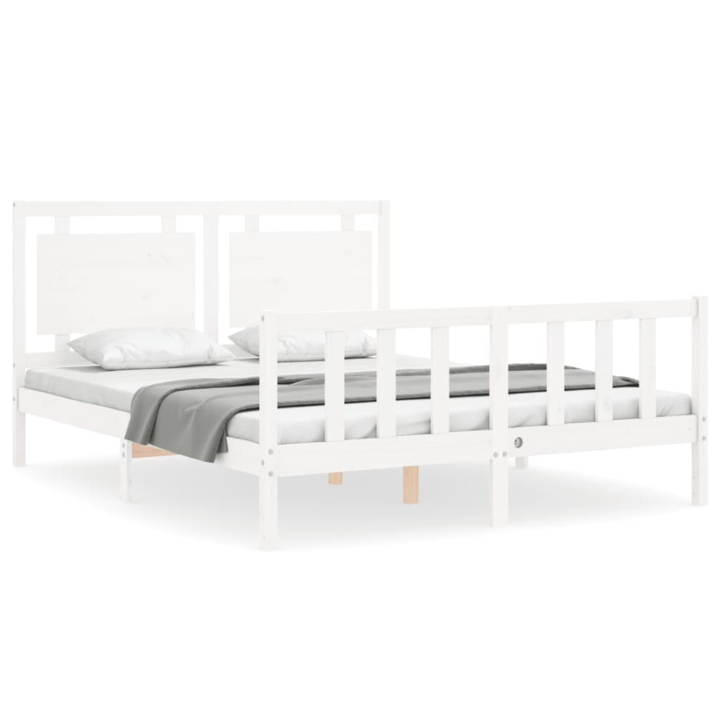 Bed Frame with Headboard White 153x203 cm Queen Solid Wood