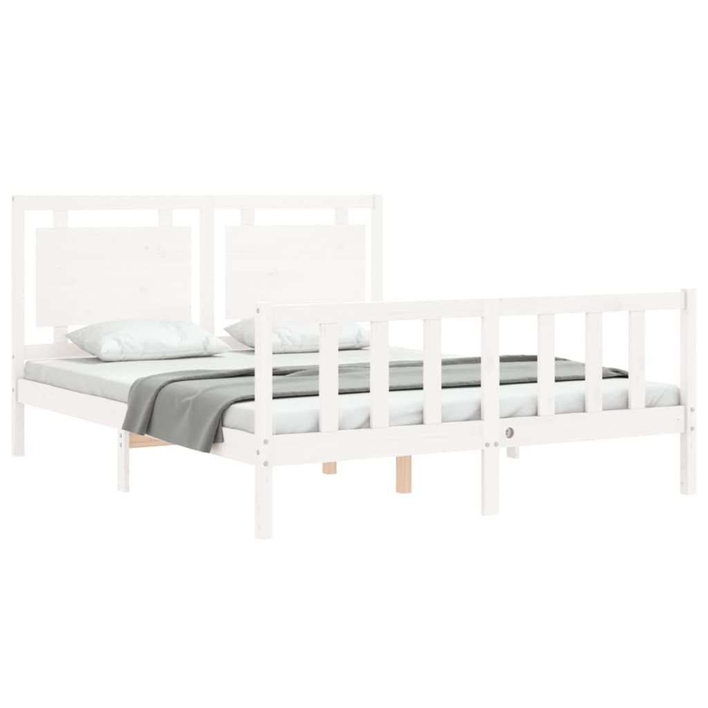 Bed Frame with Headboard White 153x203 cm Queen Solid Wood