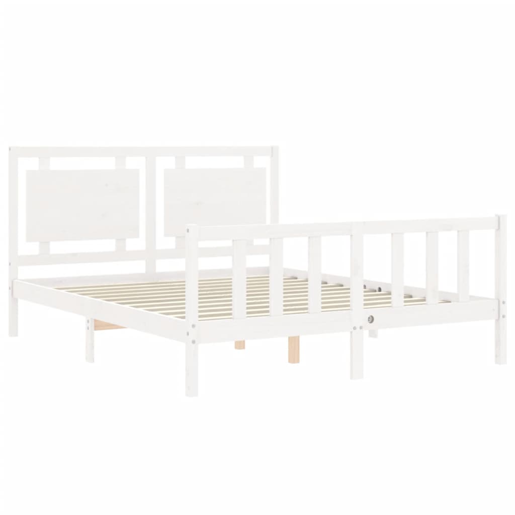 Bed Frame with Headboard White 153x203 cm Queen Solid Wood