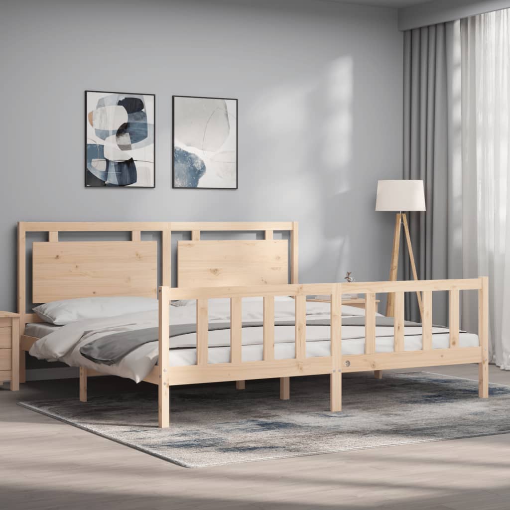 Bed Frame with Headboard 183x203 cm King Solid Wood