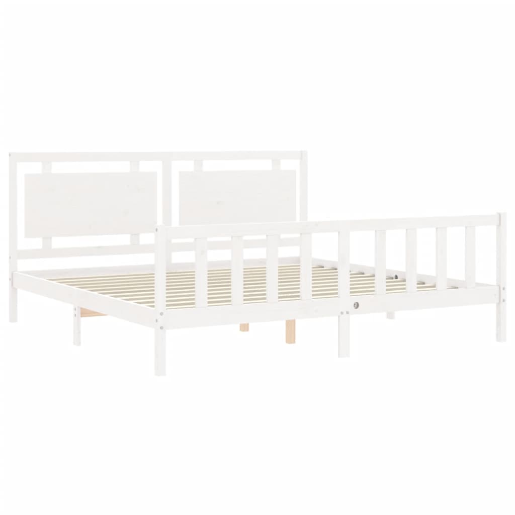 Bed Frame with Headboard White 183x203 cm King Solid Wood