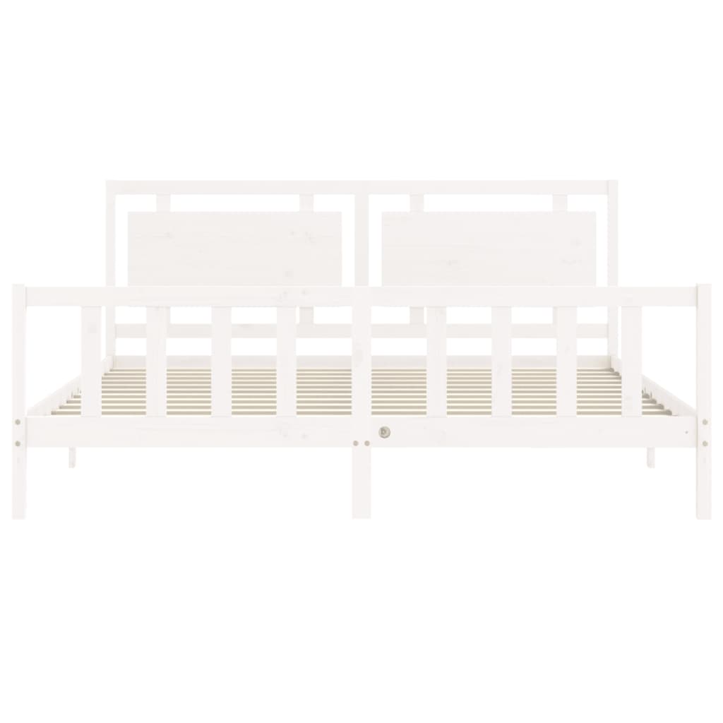 Bed Frame with Headboard White 183x203 cm King Solid Wood