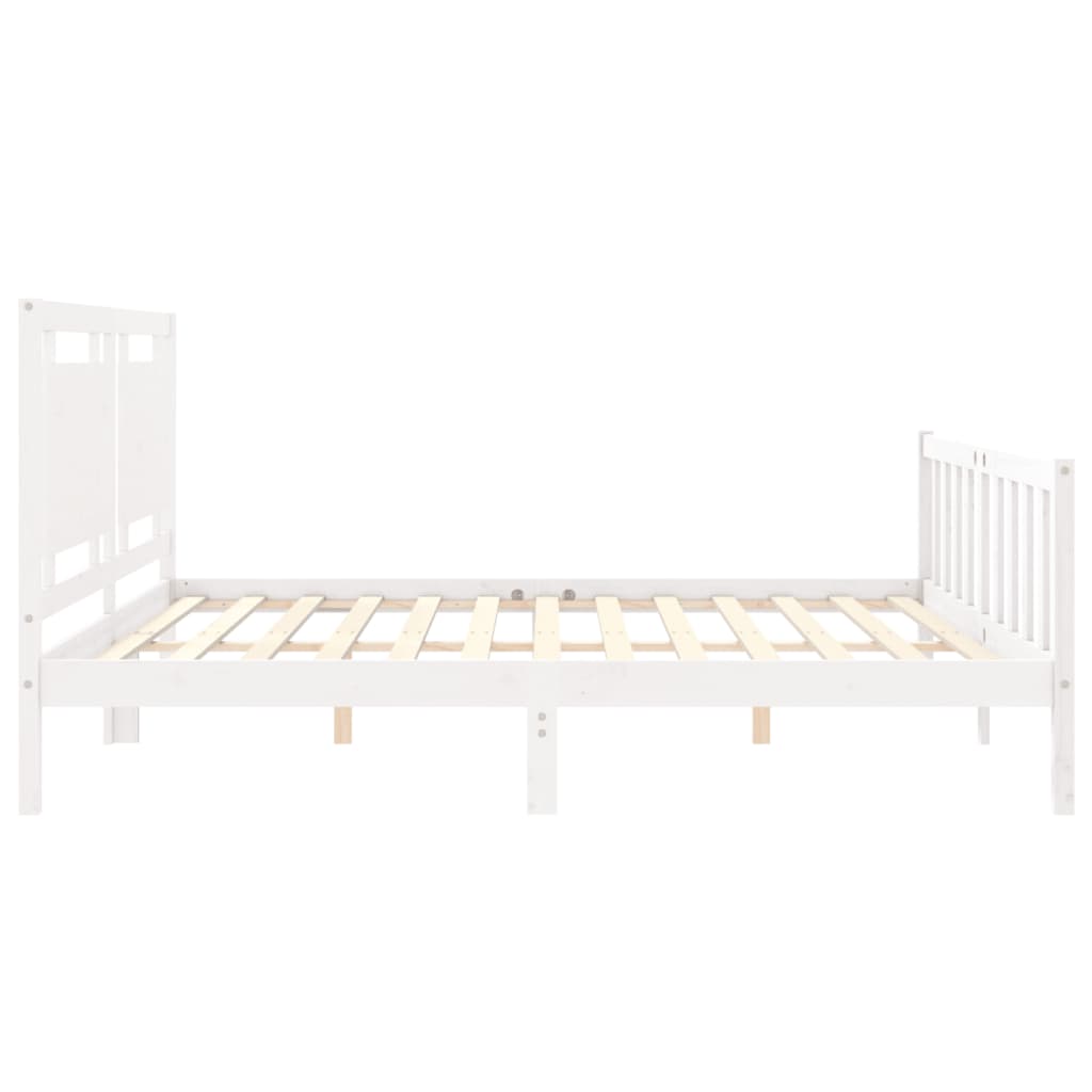 Bed Frame with Headboard White 183x203 cm King Solid Wood