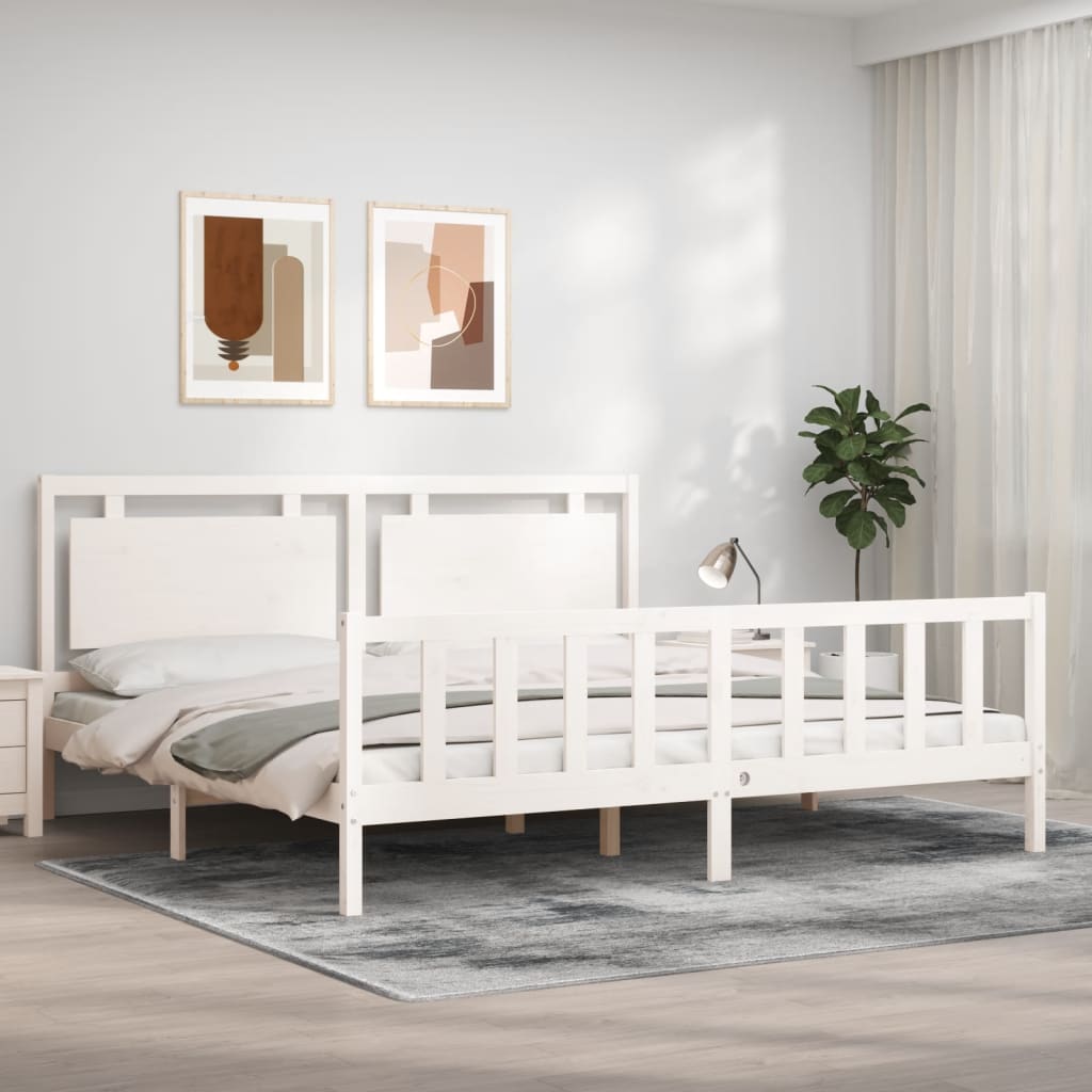 Bed Frame with Headboard White 183x203 cm King Solid Wood