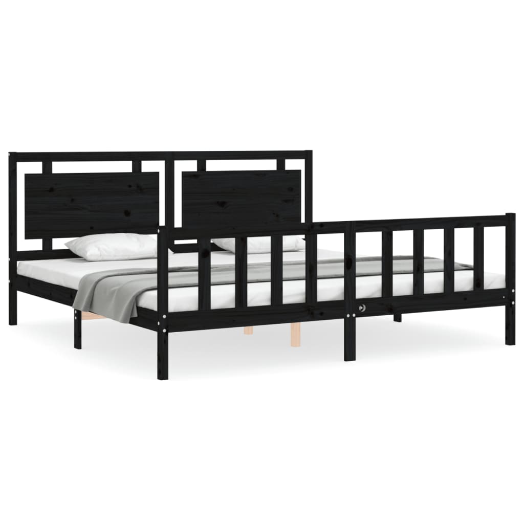 Bed Frame with Headboard Black 183x203 cm King Solid Wood