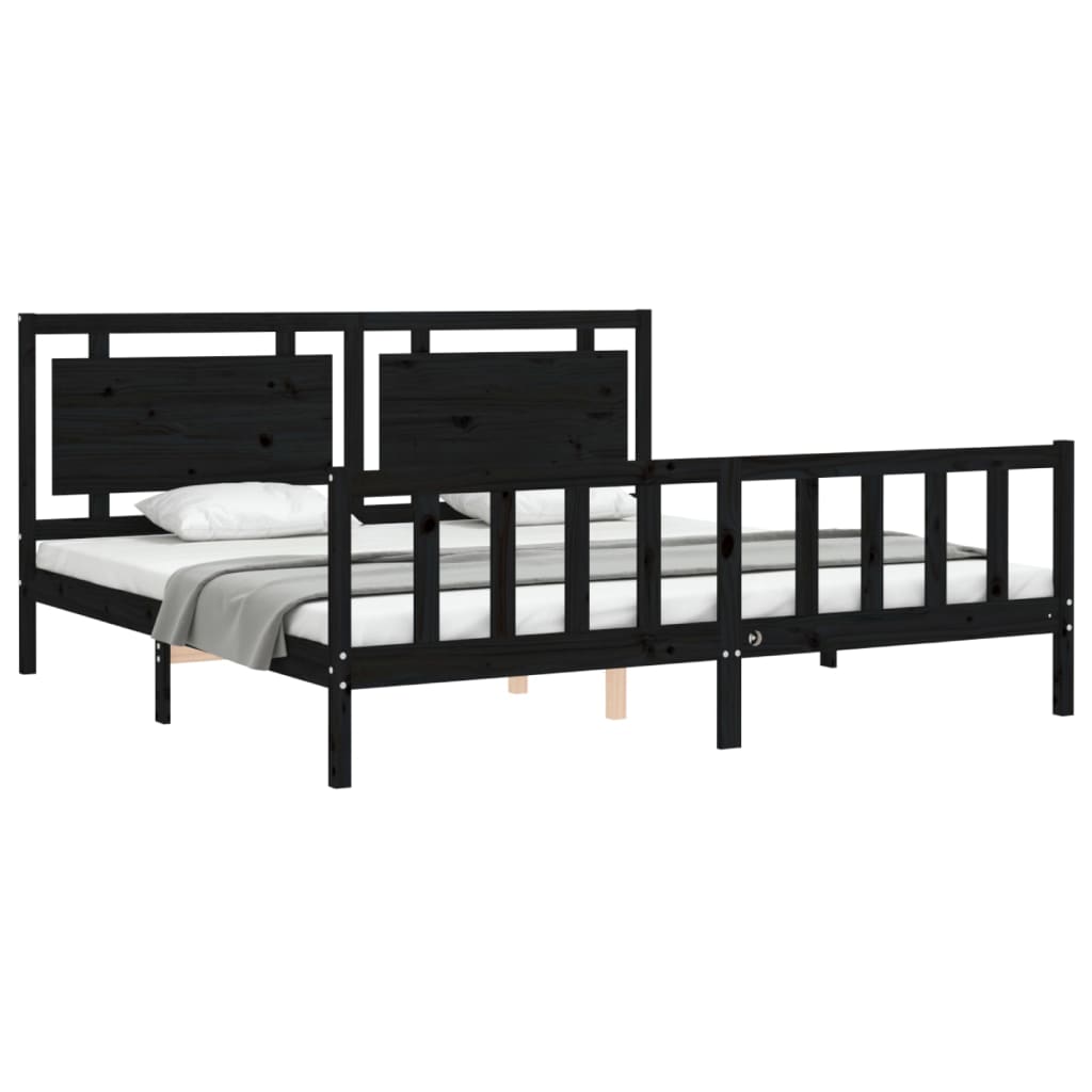 Bed Frame with Headboard Black 183x203 cm King Solid Wood