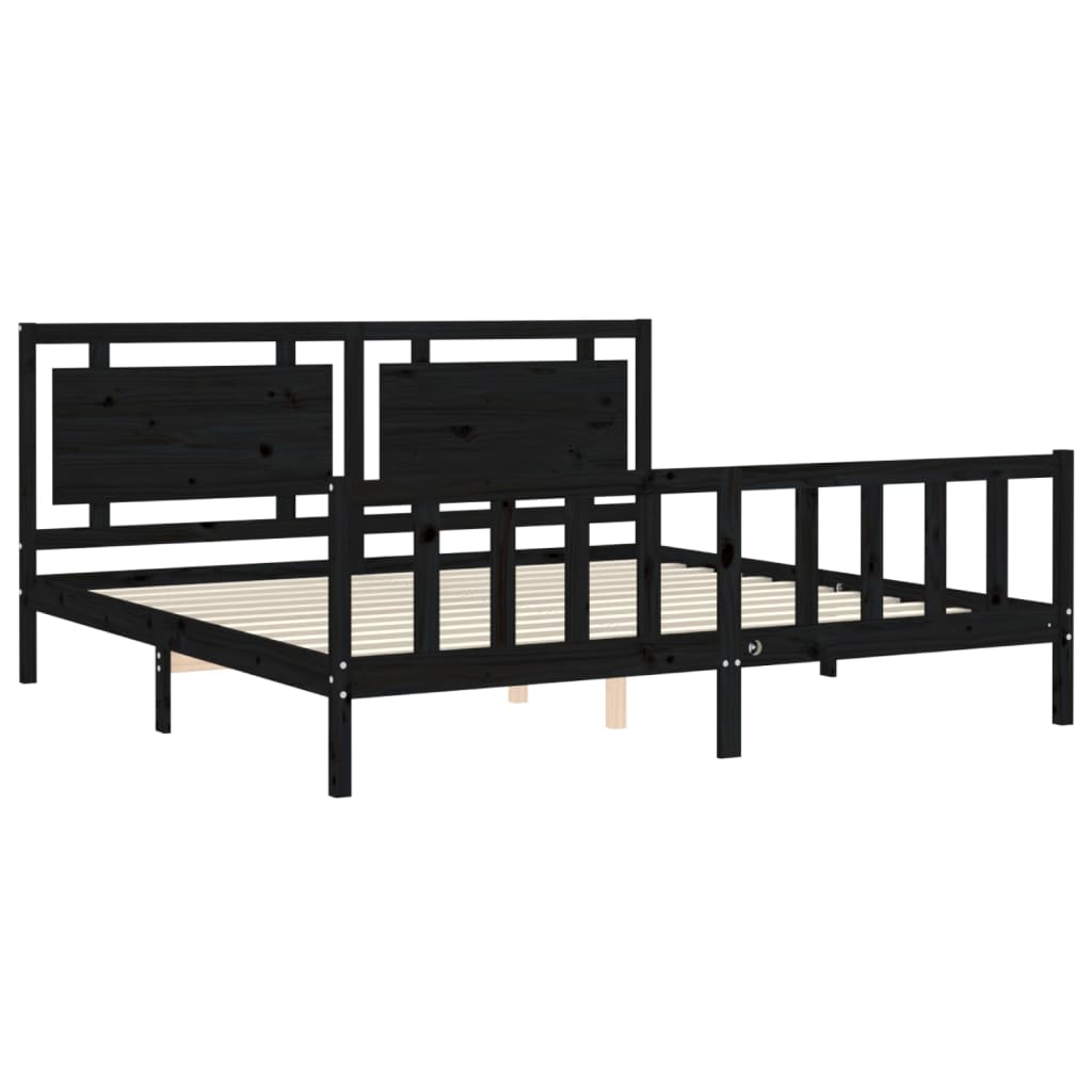 Bed Frame with Headboard Black 183x203 cm King Solid Wood