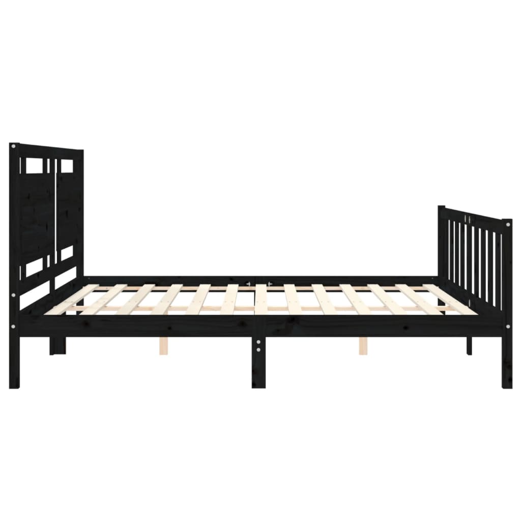 Bed Frame with Headboard Black 183x203 cm King Solid Wood