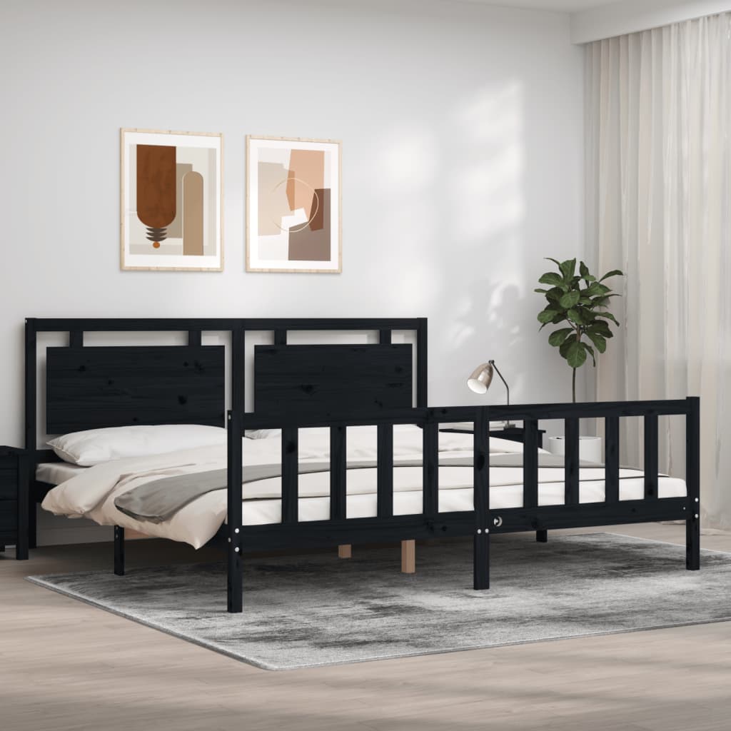 Bed Frame with Headboard Black 183x203 cm King Solid Wood