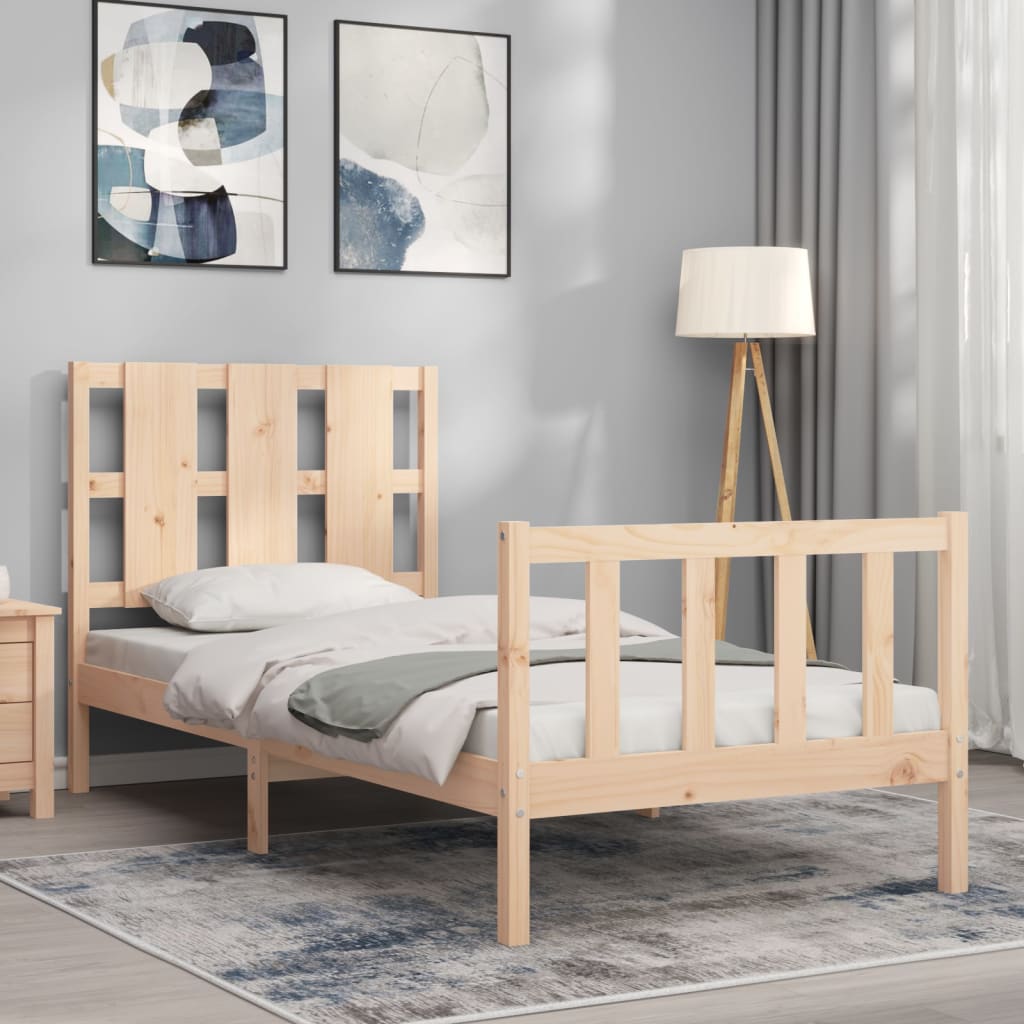 Bed Frame with Headboard 92x187 cm Single Size Solid Wood