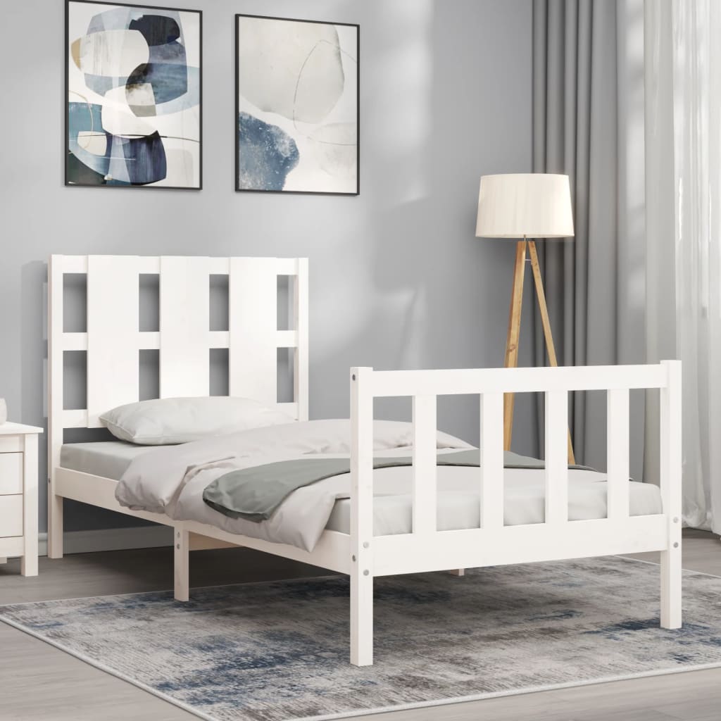 Bed Frame with Headboard White 92x187 cm Single Size Solid Wood