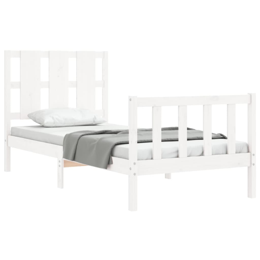 Bed Frame with Headboard White 92x187 cm Single Size Solid Wood