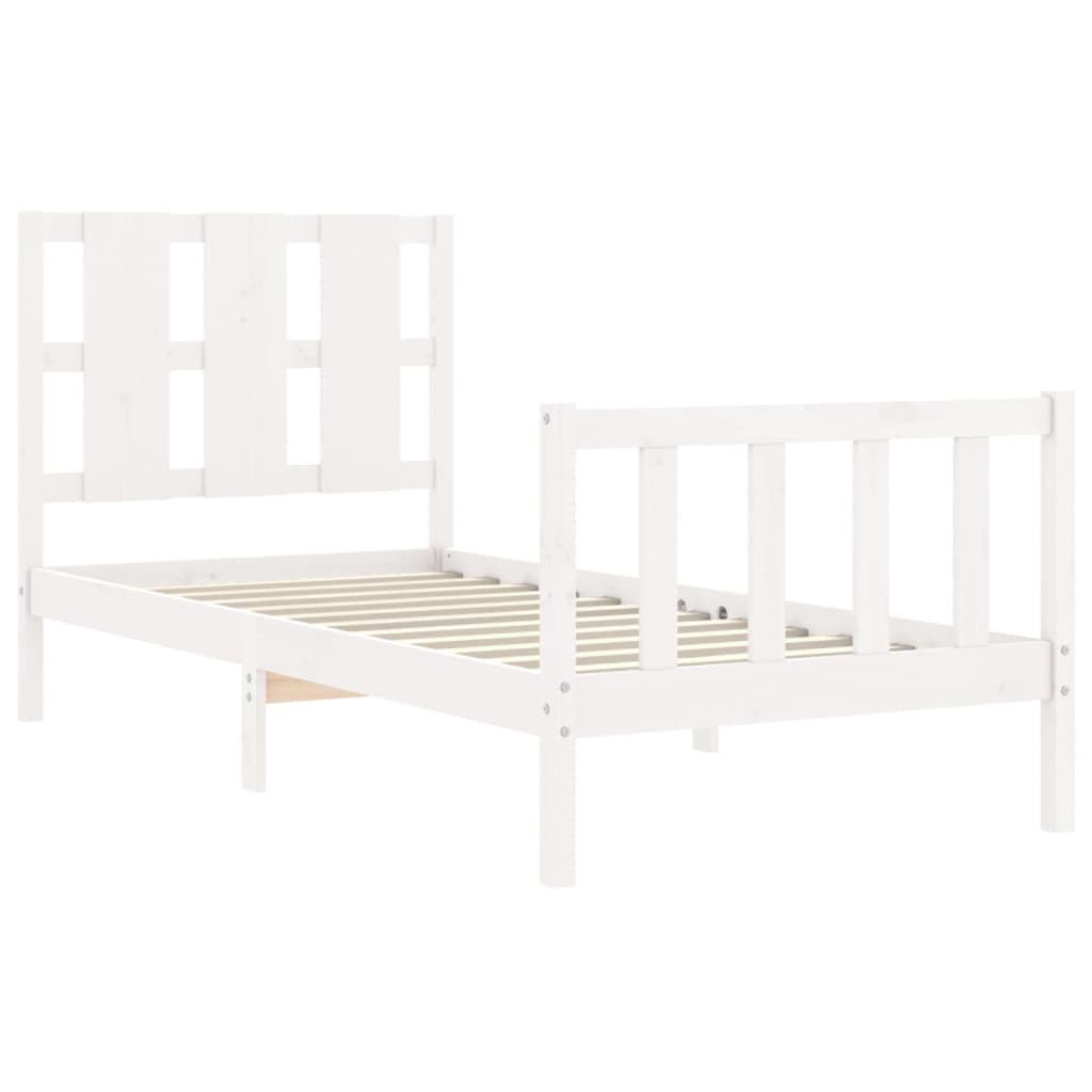 Bed Frame with Headboard White 92x187 cm Single Size Solid Wood