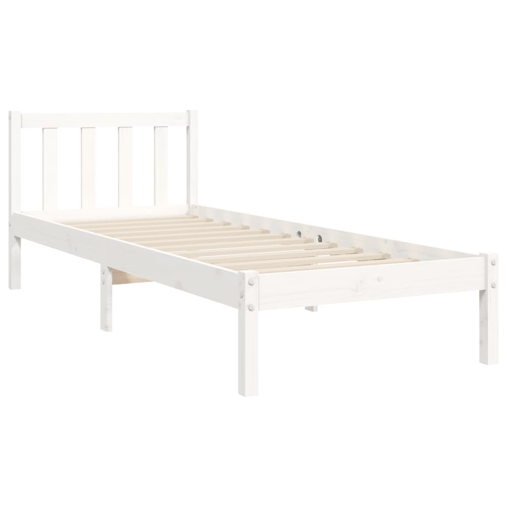 Bed Frame with Headboard White 92x187 cm Single Size Solid Wood