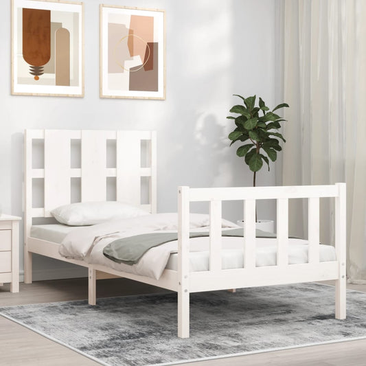 Bed Frame with Headboard White 92x187 cm Single Size Solid Wood