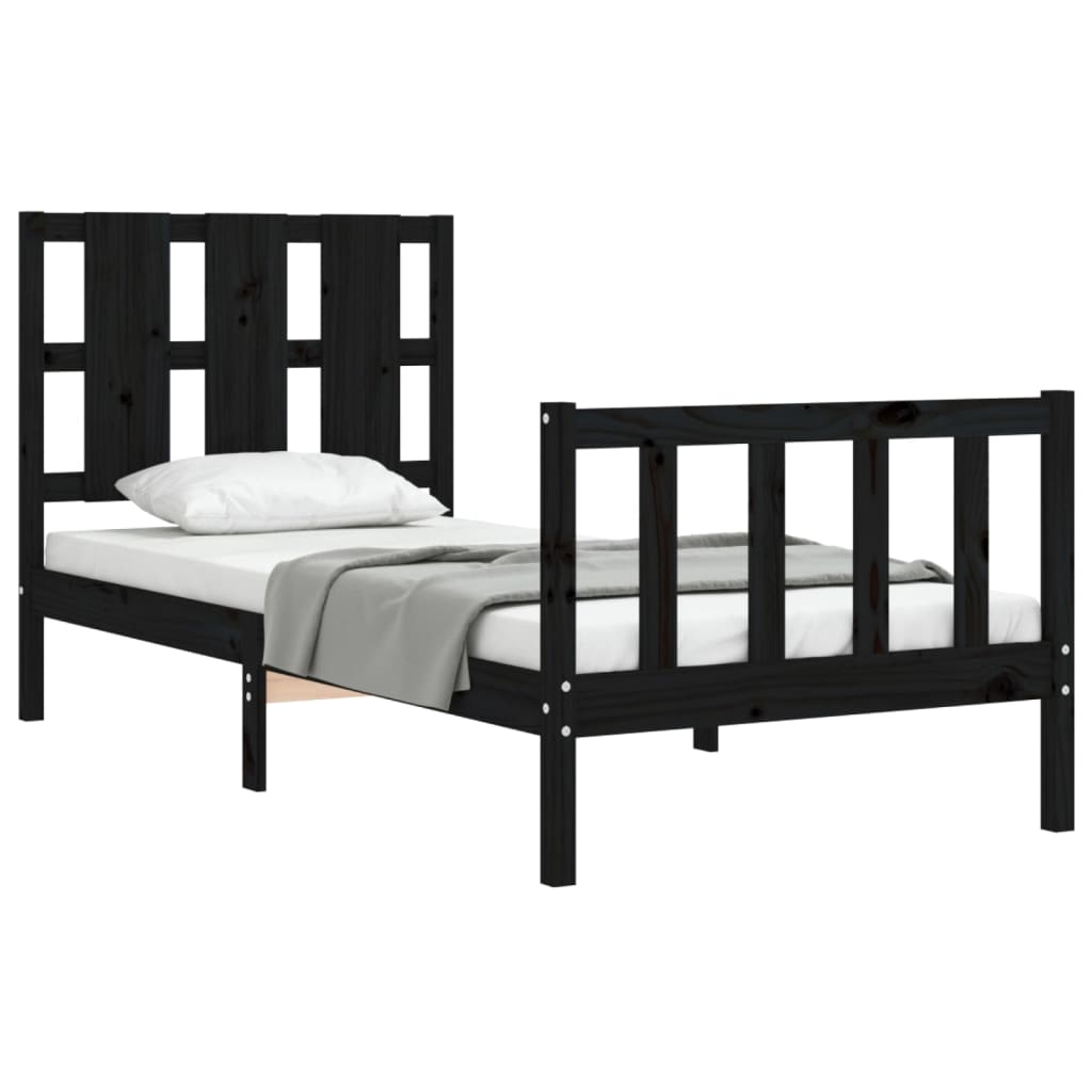 Bed Frame with Headboard Black 92x187 cm Single Size Solid Wood