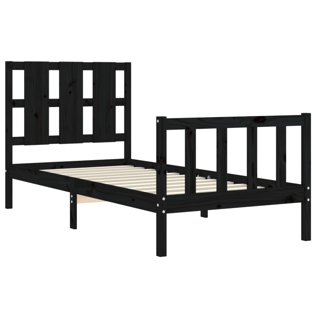 Bed Frame with Headboard Black 92x187 cm Single Size Solid Wood