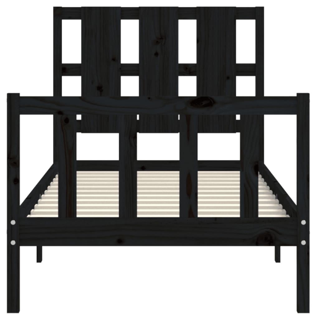 Bed Frame with Headboard Black 92x187 cm Single Size Solid Wood