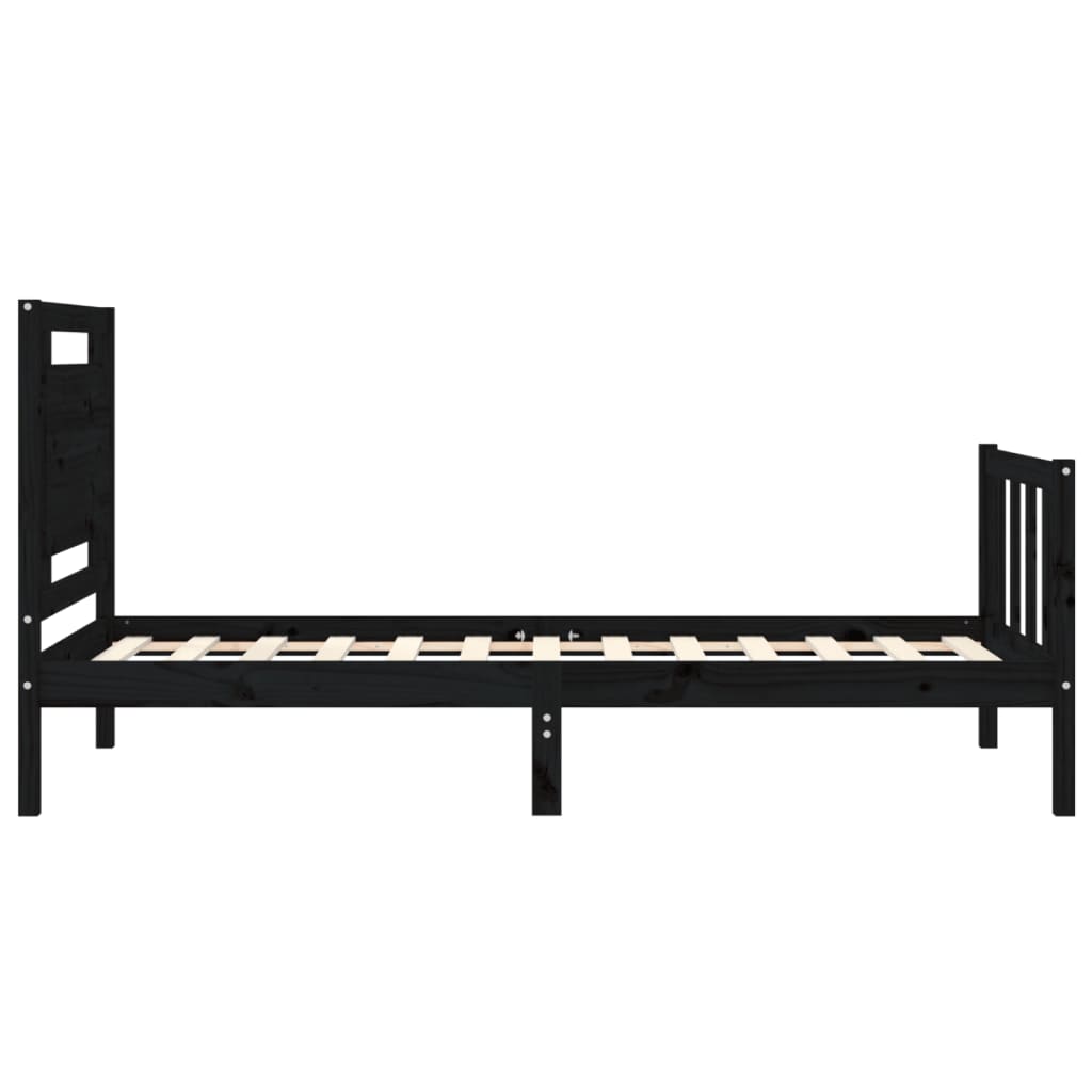 Bed Frame with Headboard Black 92x187 cm Single Size Solid Wood