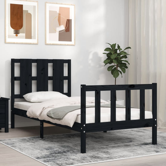 Bed Frame with Headboard Black 92x187 cm Single Size Solid Wood