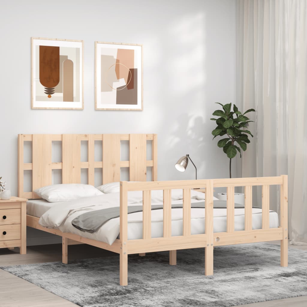 Bed Frame With Headboard 137X187 Cm Double Solid Wood