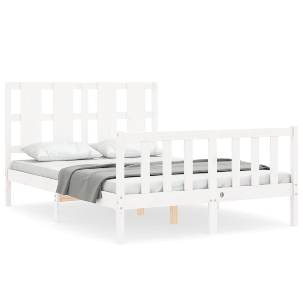 Bed Frame With Headboard 137X187 Cm Double Solid Wood