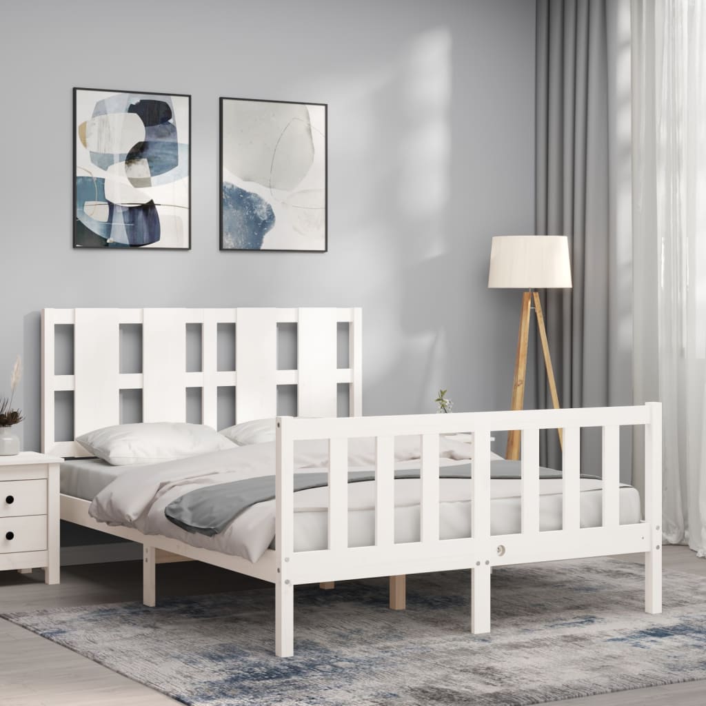 Bed Frame With Headboard 137X187 Cm Double Solid Wood