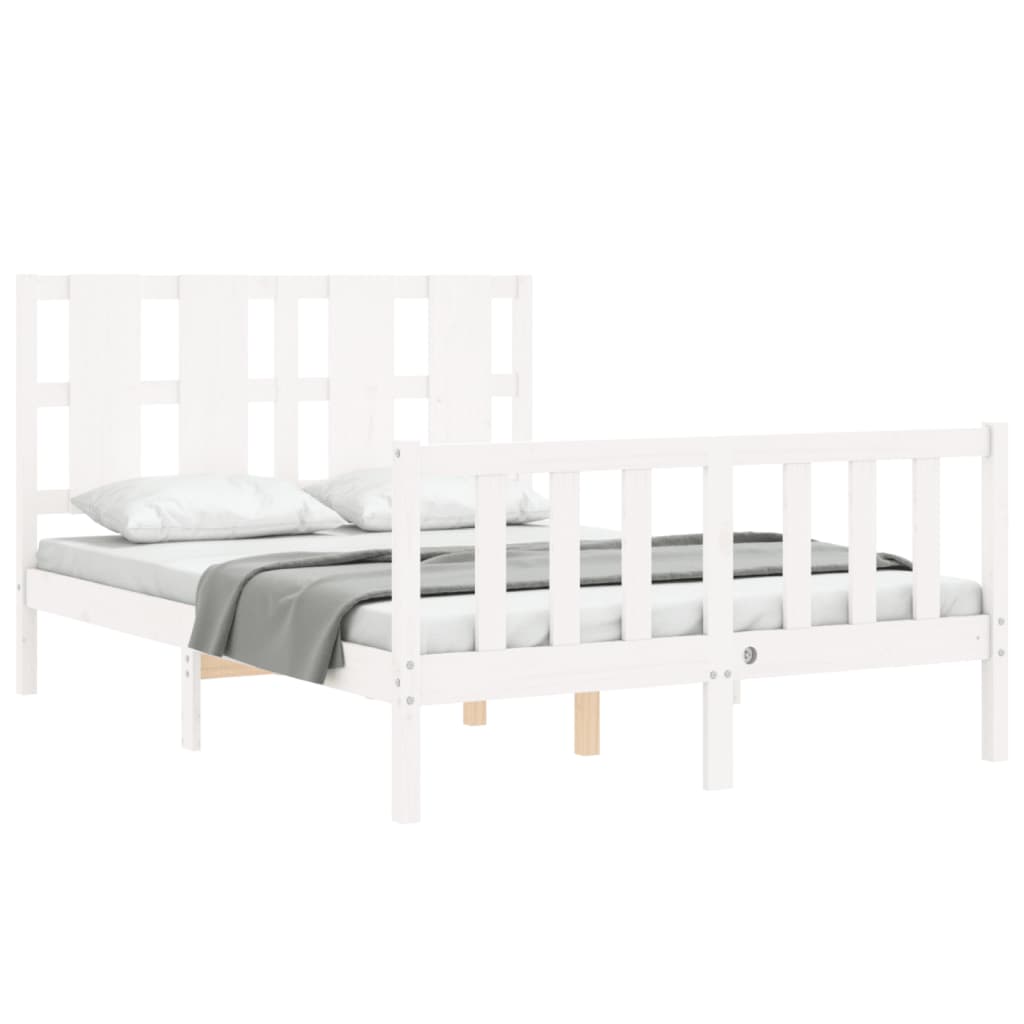 Bed Frame With Headboard 137X187 Cm Double Solid Wood