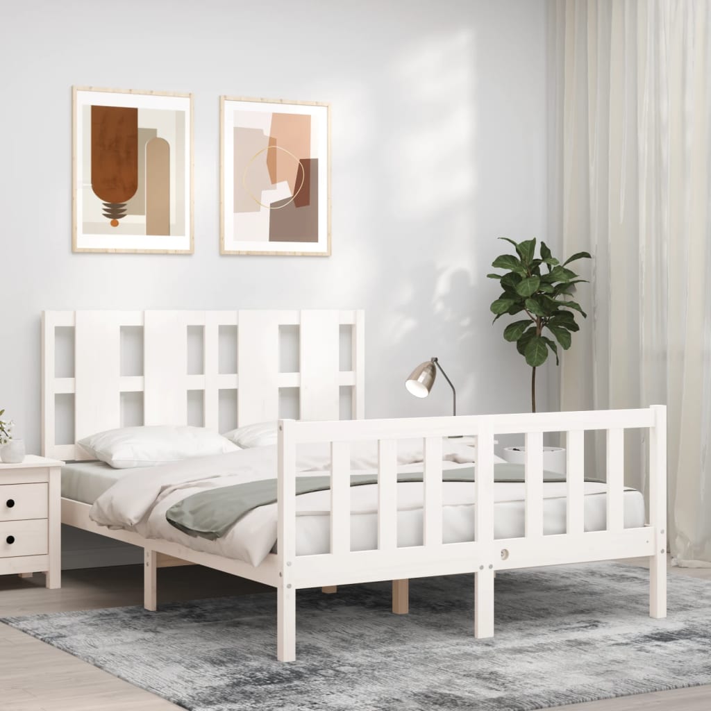 Bed Frame With Headboard 137X187 Cm Double Solid Wood