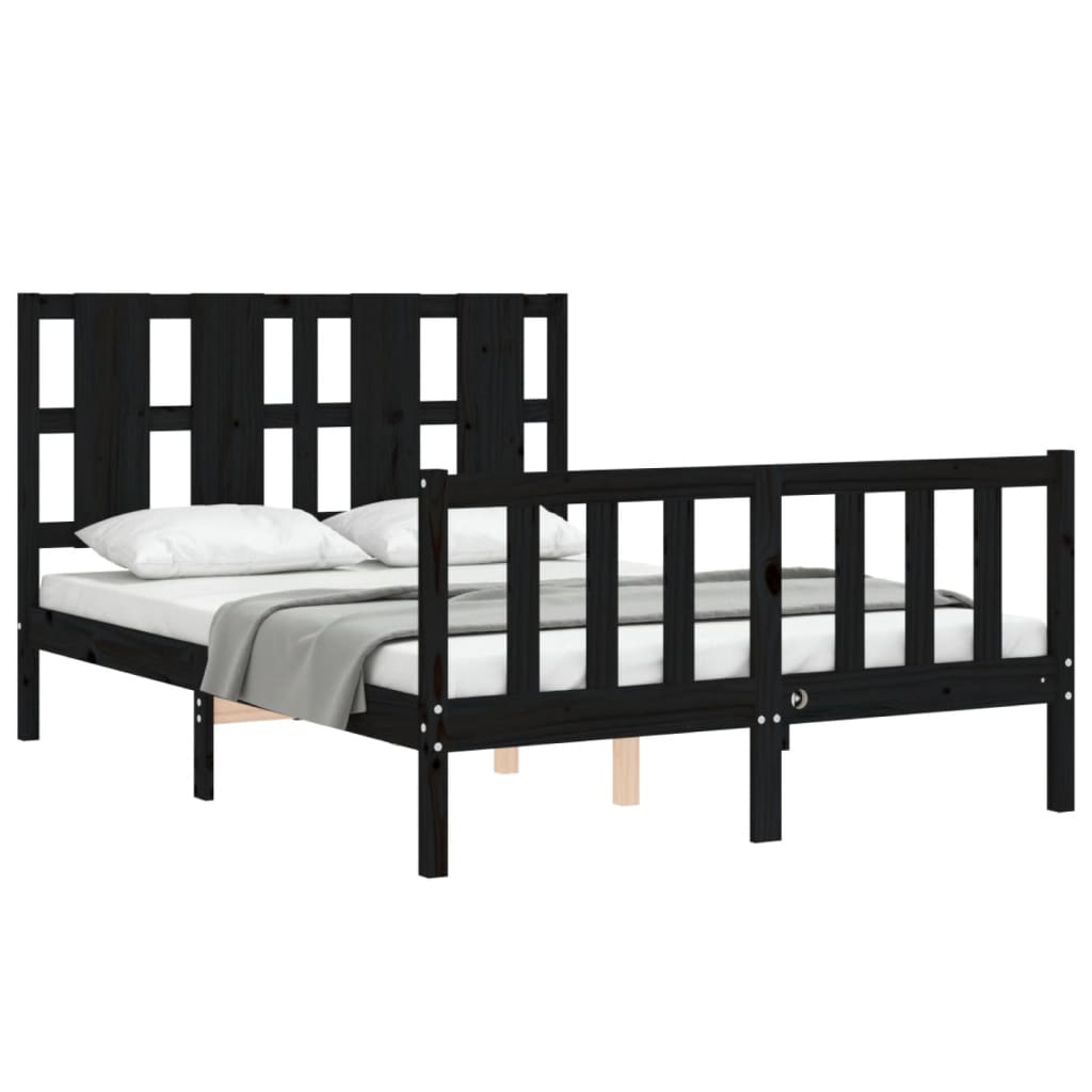 Bed Frame with Headboard Black 137x187 cm Double Solid Wood