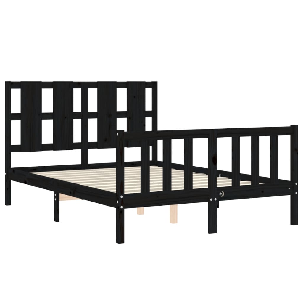 Bed Frame with Headboard Black 137x187 cm Double Solid Wood