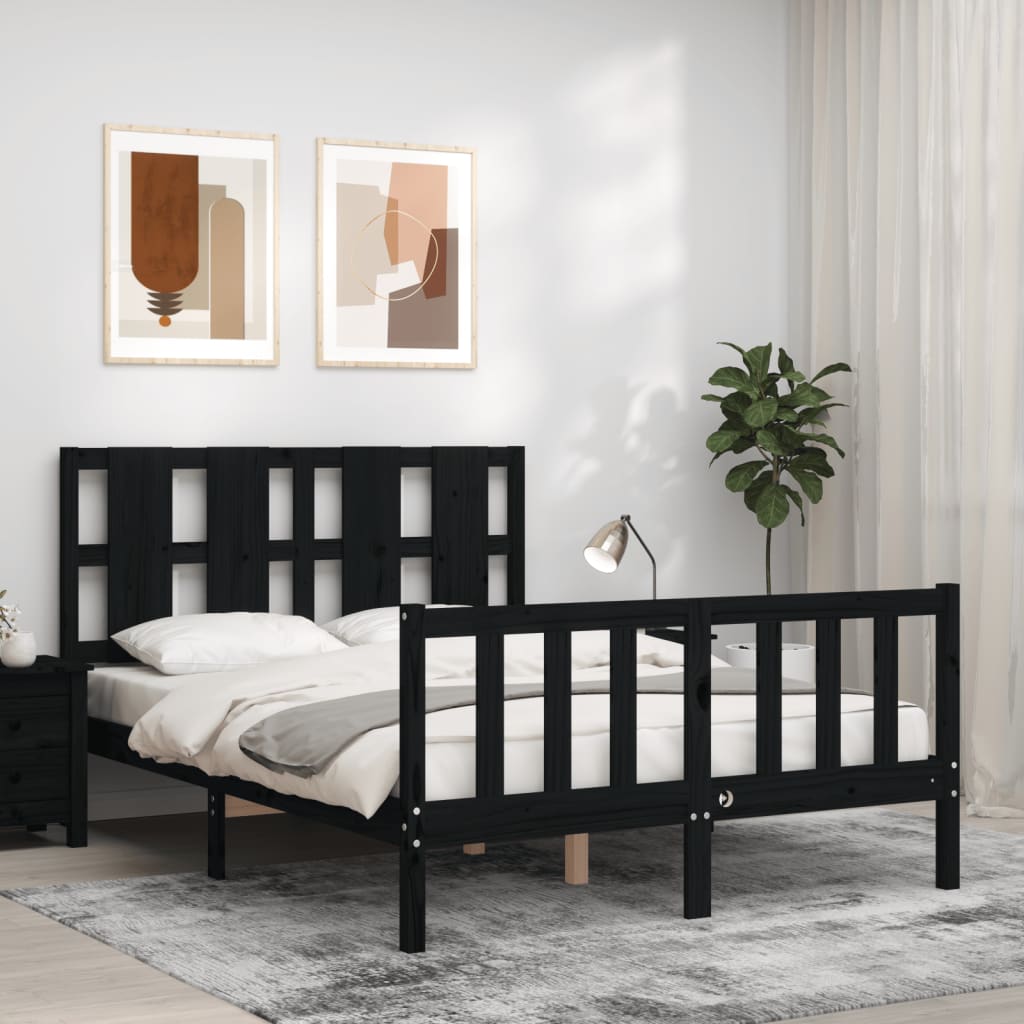 Bed Frame With Headboard 137X187 Cm Double Solid Wood