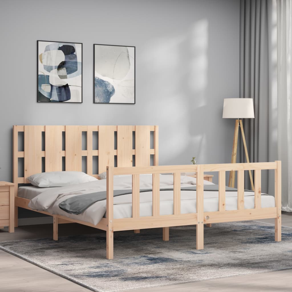 Bed Frame with Headboard 153x203 cm Queen Solid Wood