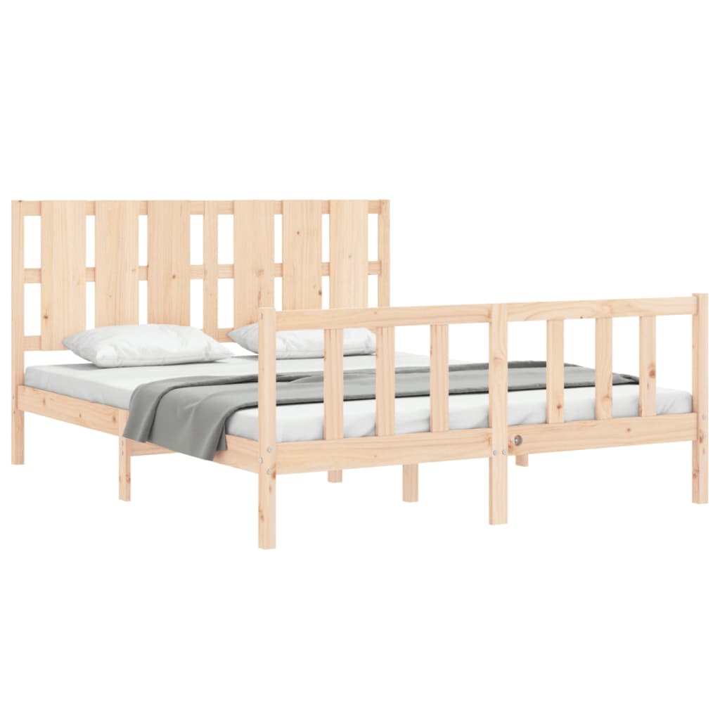 Bed Frame with Headboard 153x203 cm Queen Solid Wood