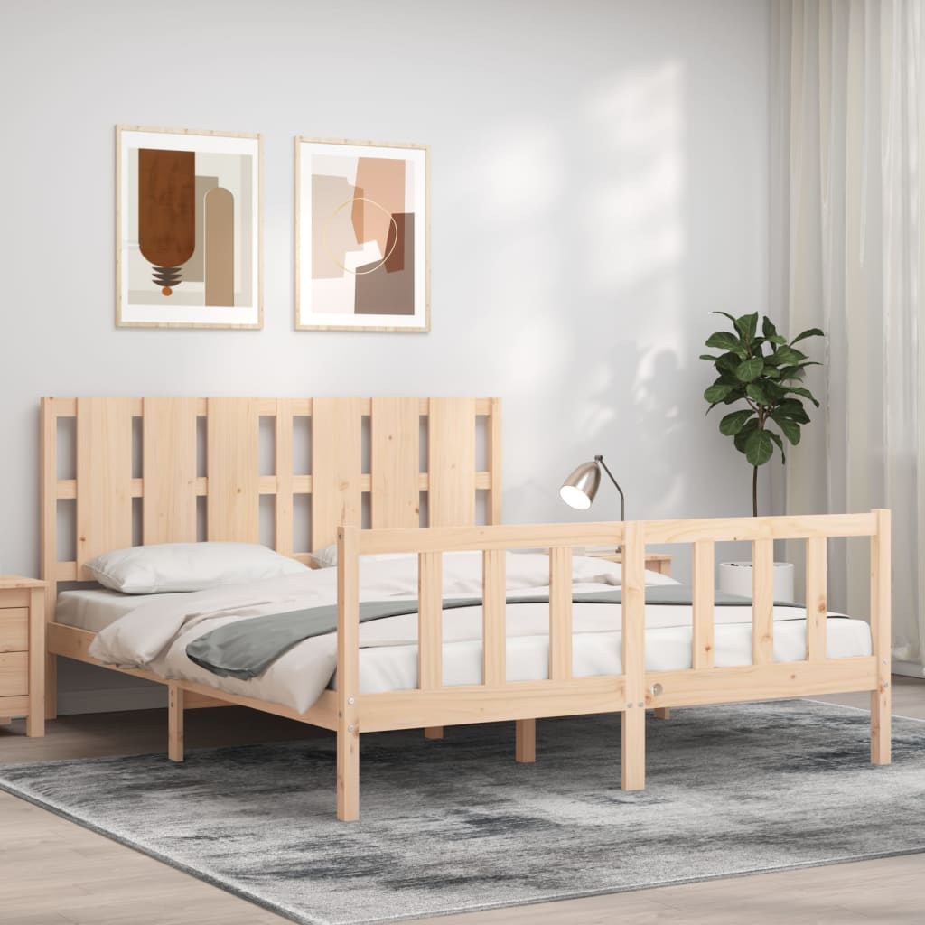 Bed Frame With Headboard 137X187 Cm Double Solid Wood