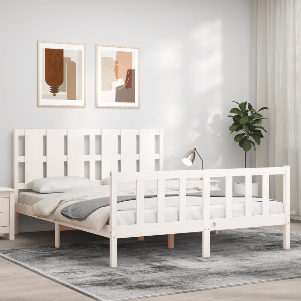 Bed Frame With Headboard 137X187 Cm Double Solid Wood