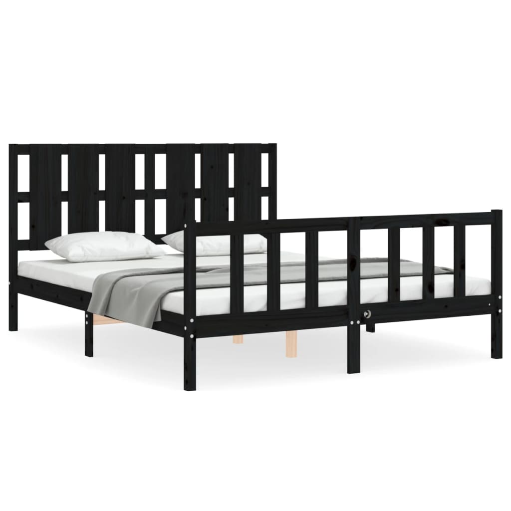 Bed Frame with Headboard Black 153x203 cm Queen Solid Wood