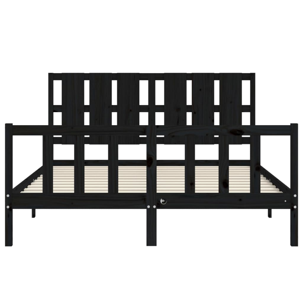 Bed Frame with Headboard Black 153x203 cm Queen Solid Wood