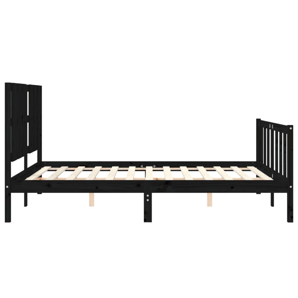 Bed Frame with Headboard Black 153x203 cm Queen Solid Wood