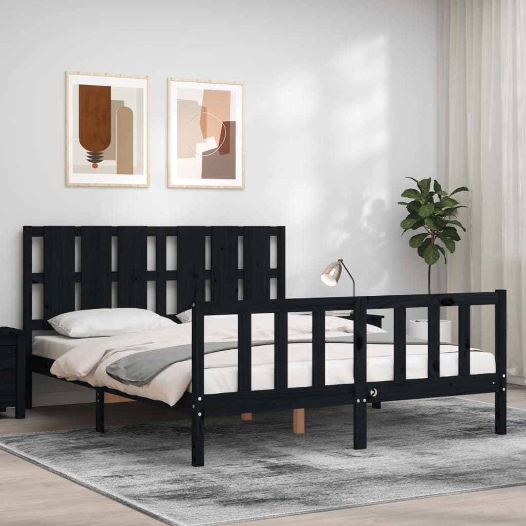 Bed Frame With Headboard 137X187 Cm Double Solid Wood