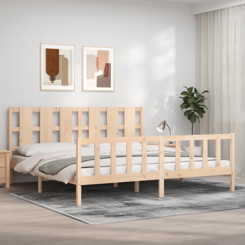 Bed Frame With Headboard 137X187 Cm Double Solid Wood