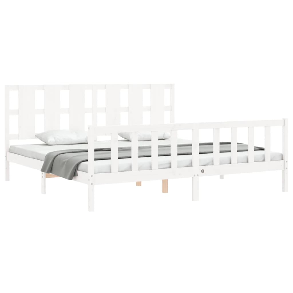 Bed Frame with Headboard White 183x203 cm King Solid Wood