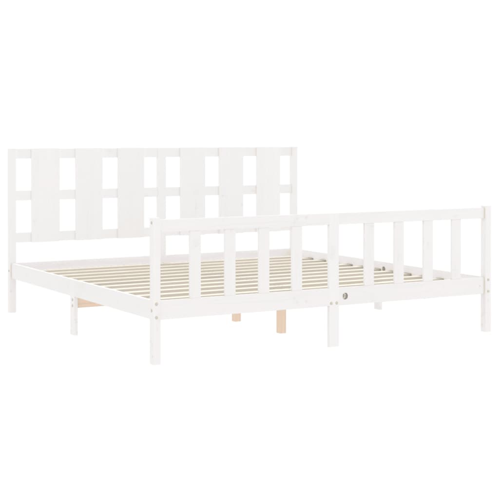 Bed Frame with Headboard White 183x203 cm King Solid Wood