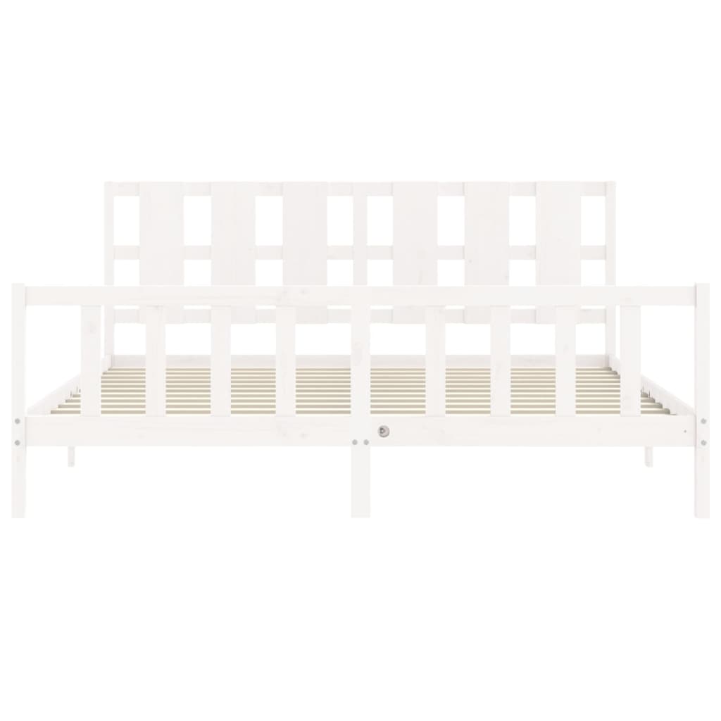 Bed Frame with Headboard White 183x203 cm King Solid Wood