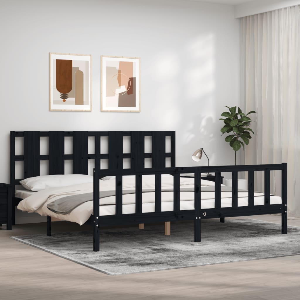 Bed Frame With Headboard 137X187 Cm Double Solid Wood