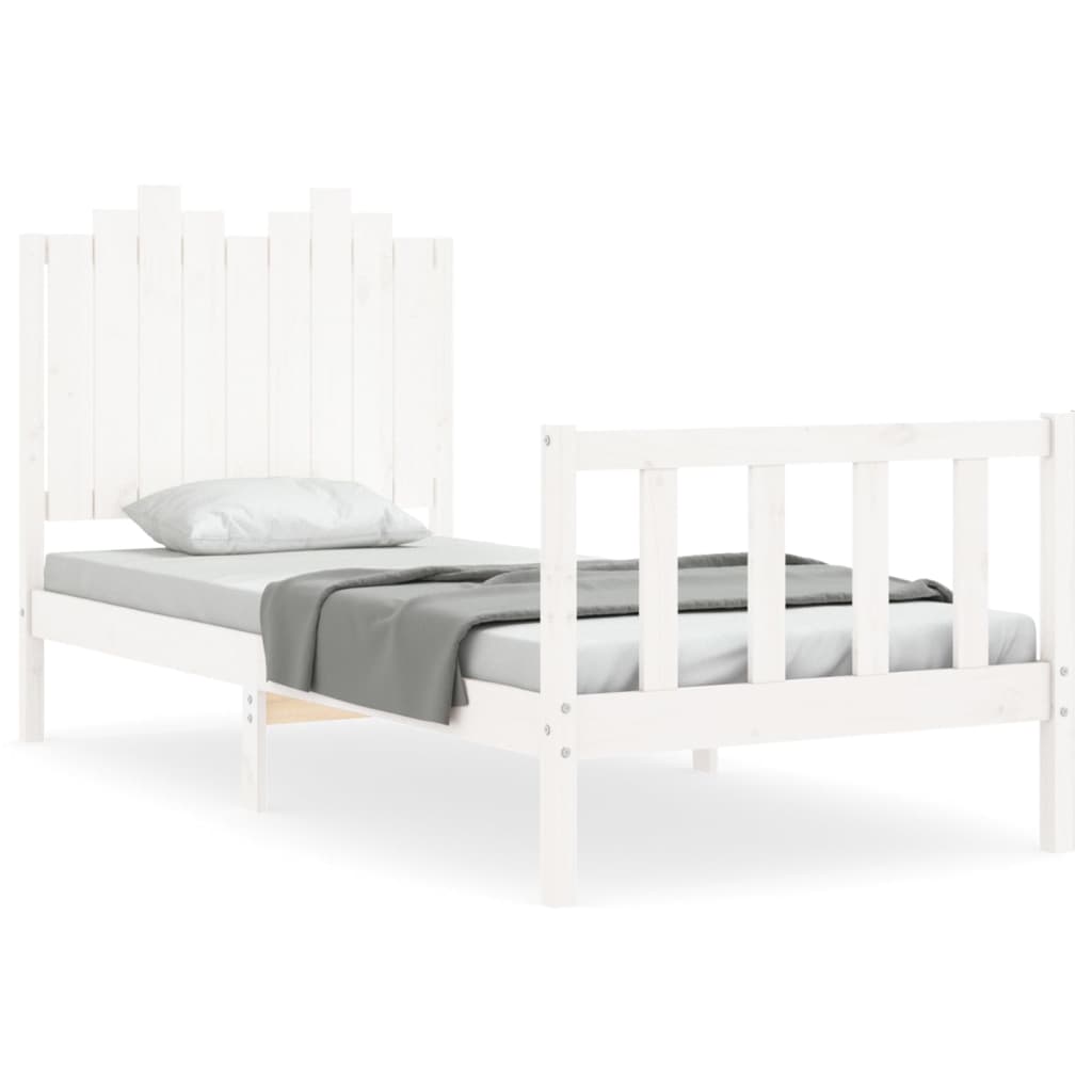 Bed Frame with Headboard White 92x187 cm Single Size Solid Wood