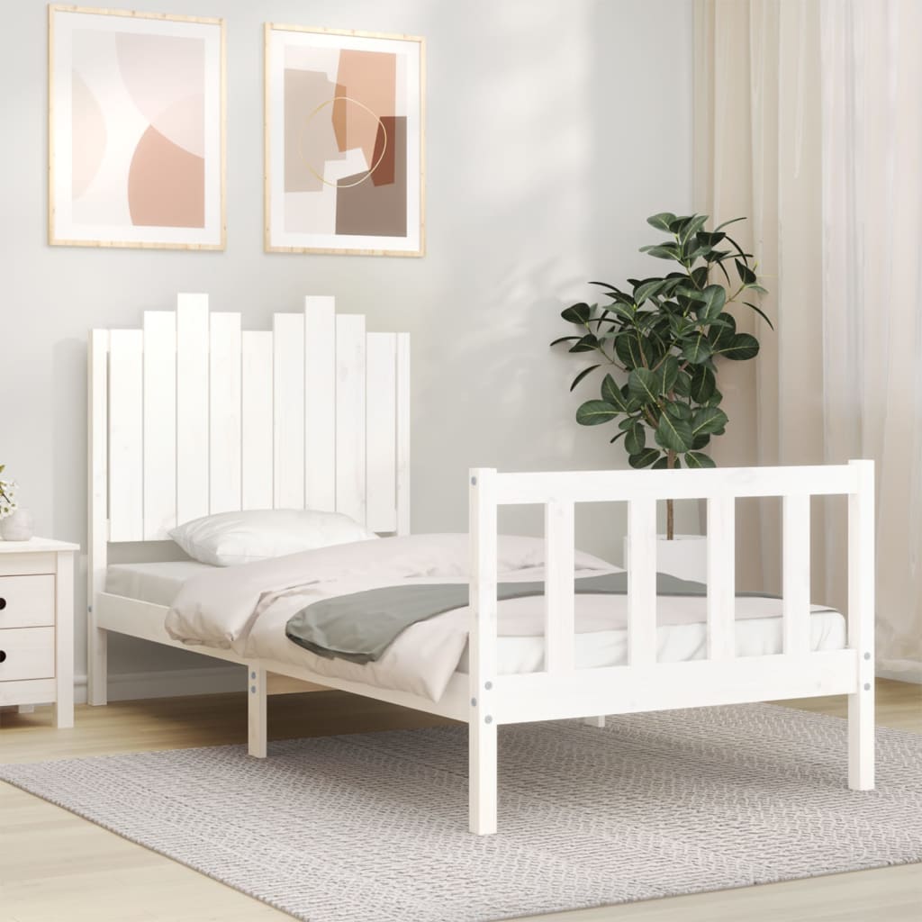 Bed Frame with Headboard White 92x187 cm Single Size Solid Wood