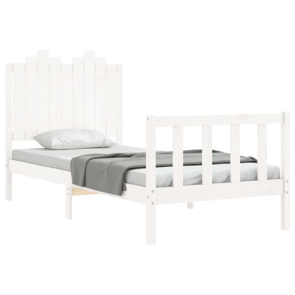 Bed Frame with Headboard White 92x187 cm Single Size Solid Wood