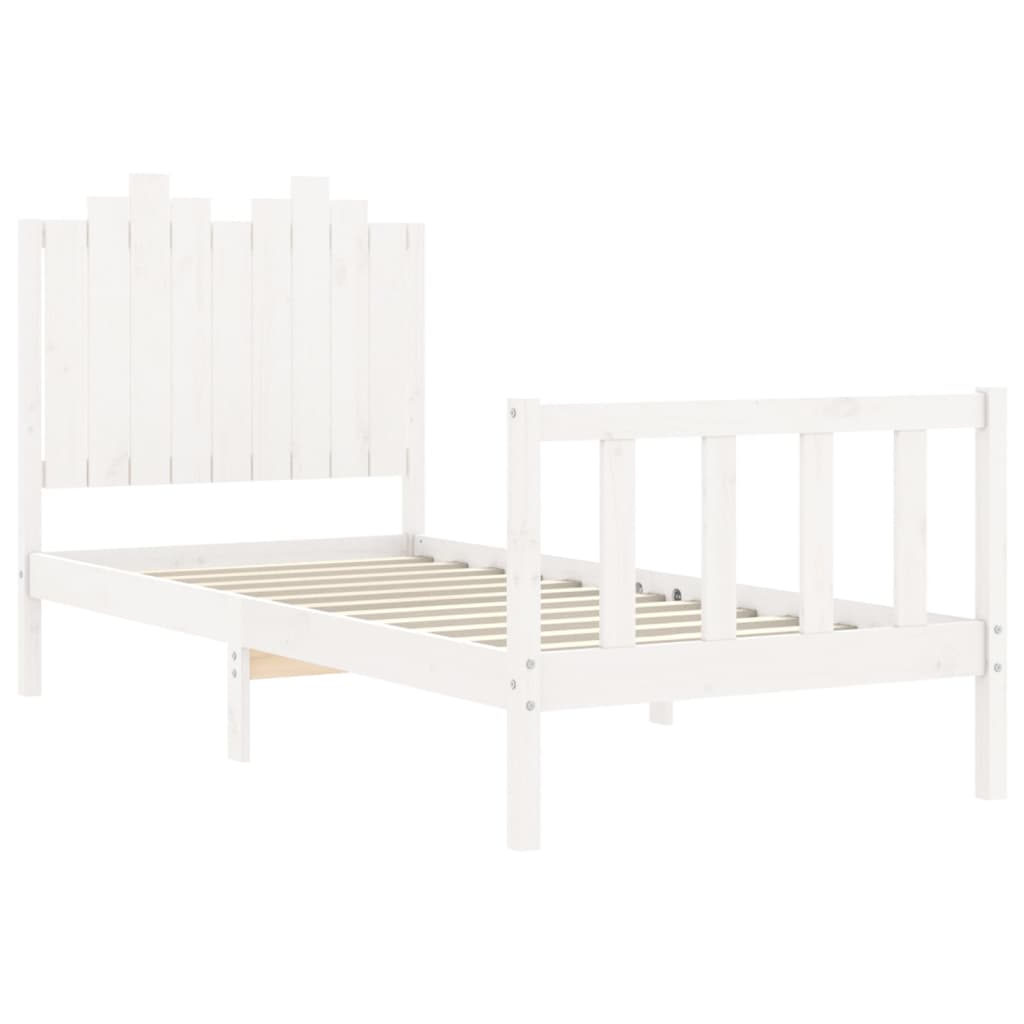 Bed Frame with Headboard White 92x187 cm Single Size Solid Wood