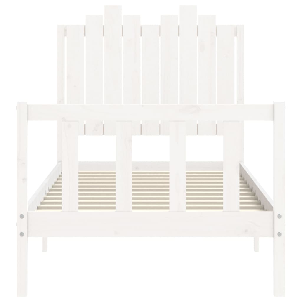 Bed Frame with Headboard White 92x187 cm Single Size Solid Wood